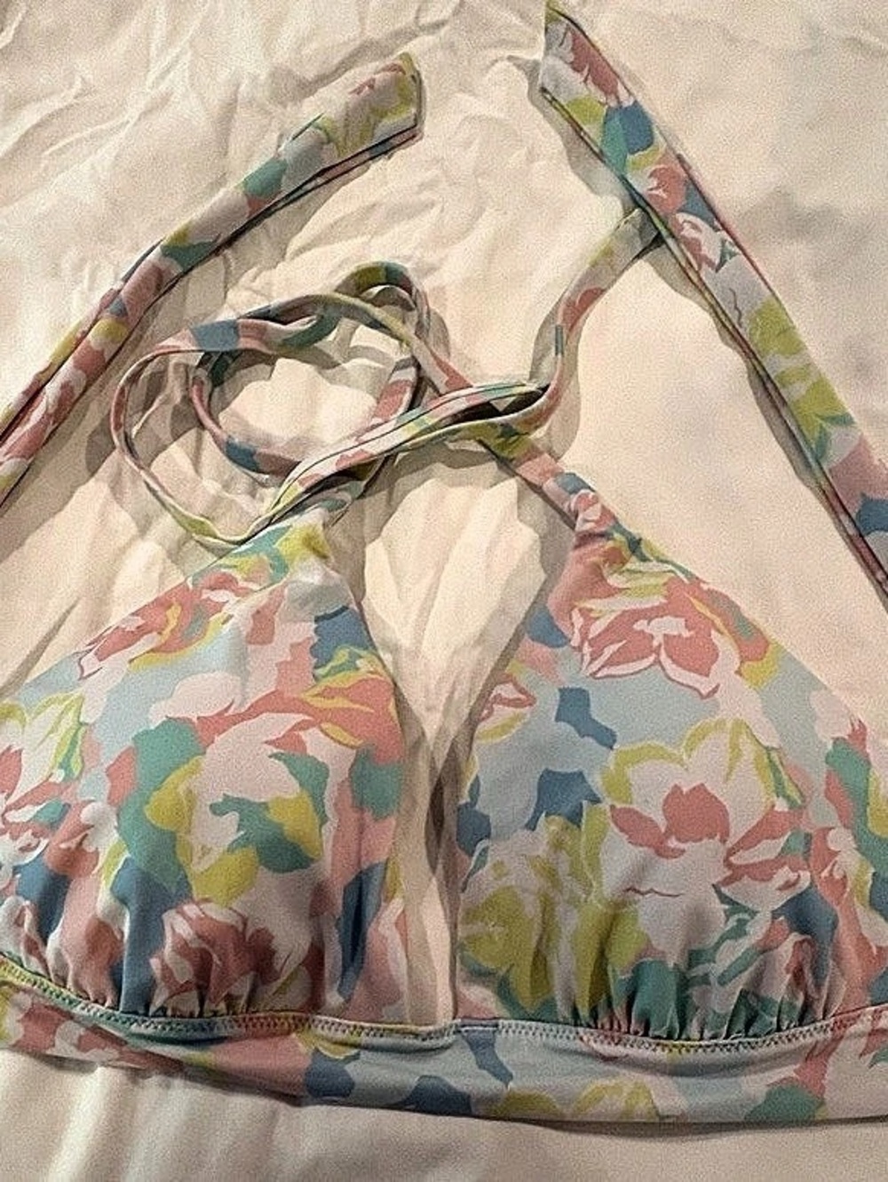 Floral Triangle Bikini Top in Pink & Green Like New